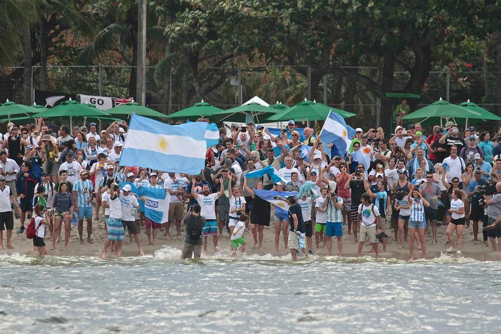 Argentinian fans on the beach - Nacra 17 Medal Race, Summer Olympics © Richard Gladwell www.photosport.co.nz